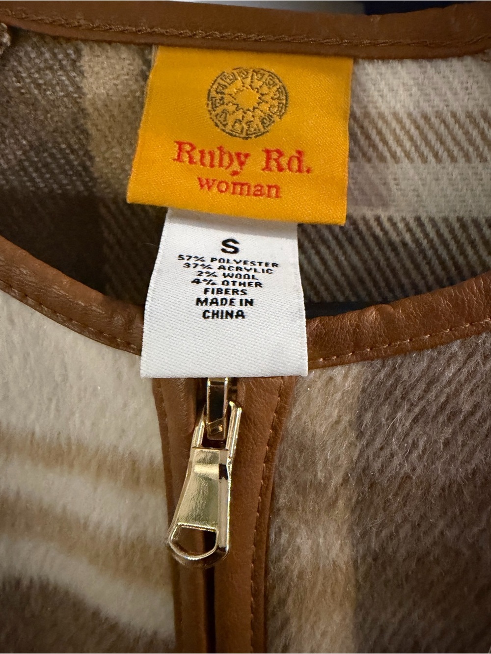 Ruby Rd. Brown & Cream Plaid Teddy Jacket - Picture 4 of 4